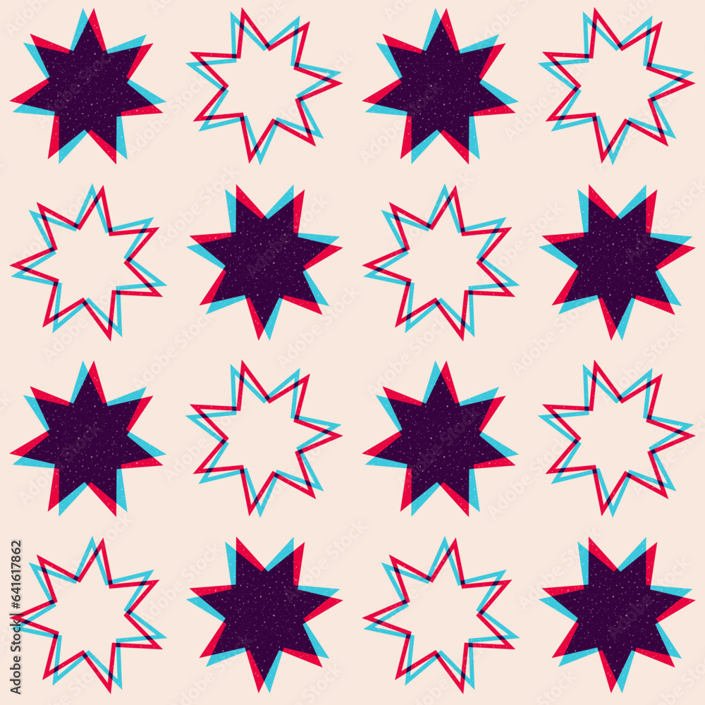 Obraz premium Stars seamless pattern with risograph style, overlapping colors.