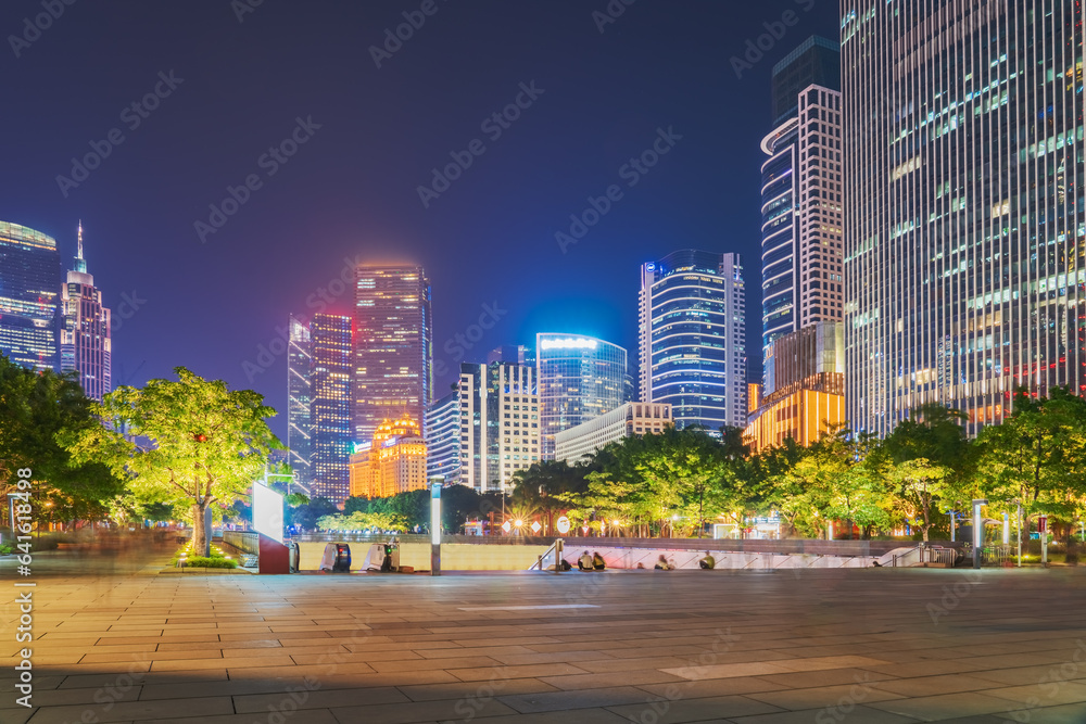 Fototapeta premium The skyline of urban architecture and the night view of the ancient canal in Guangzhou, China