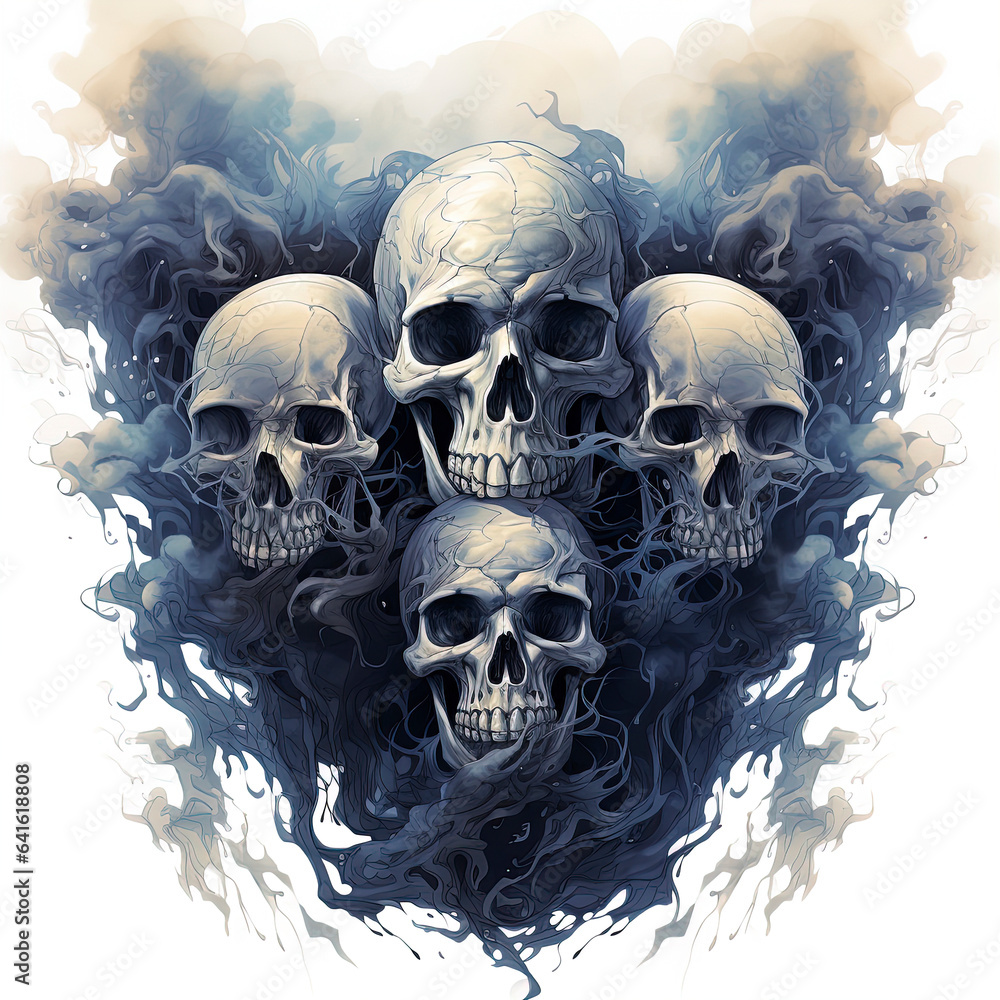 Skull in smoke. Four skulls in smoke on white background. Day of The ...