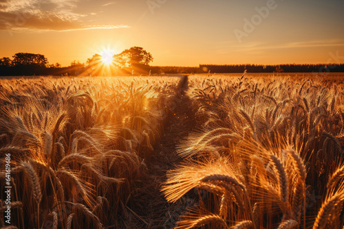Wheat field in golden hour time. Created using generative AI tools. © astrosystem