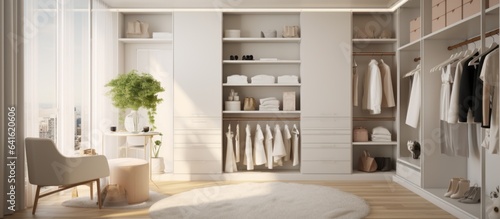 home interior design template mockup room ideas concept wioth bright white walkin closet space management with cabinet and area organize home background,ai generate photo