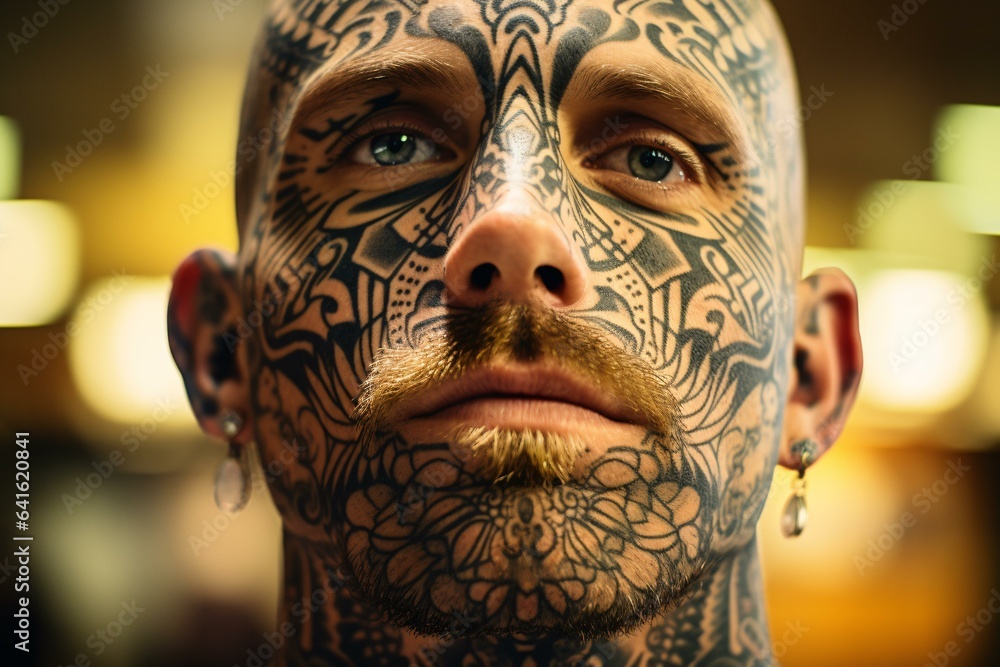 A man with a unique facial tattoo A man with a unique facial tattoo