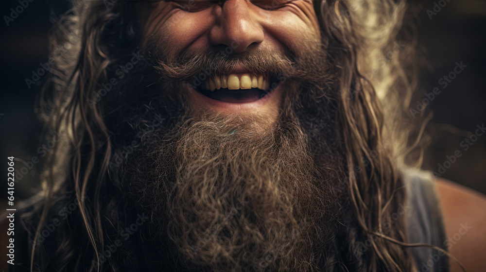 Close-up The mouth beautiful beard and smiles