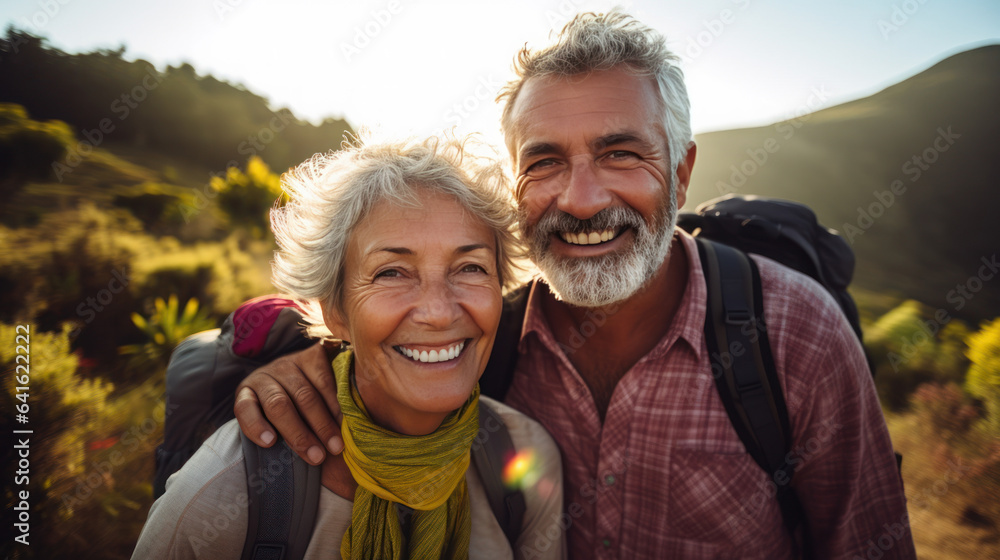 senior couple smiling happy and travel together