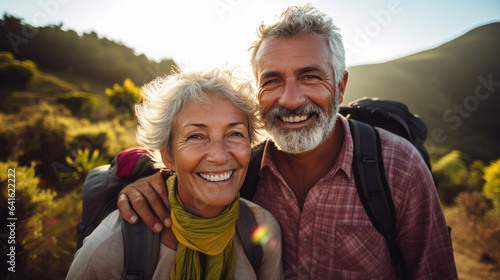 senior couple smiling happy and travel together