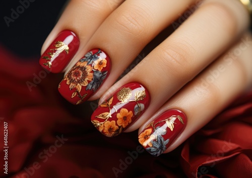 Stylish elegant autumn nail design. Modern beautiful manicure.