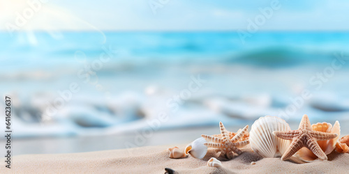 Art summer holiday on tropical sea sandy beach  banner design with copy space © Planetz