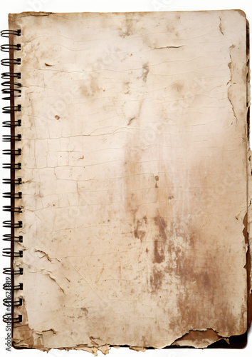 Worn and torn grunge notebook cover paper isolated on white background 