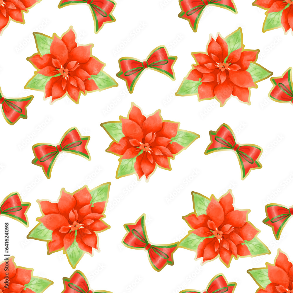 リポンとポインセチアのクリスマスパターン/Christmas pattern with ribbon and poinsettia リポンとポインセチアのクリスマスパターン/Christmas pattern with ribbon and poinsettia