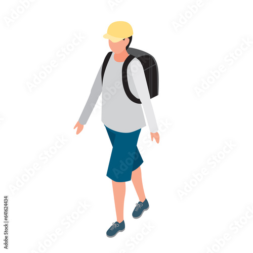 アイソメトリック_ランドセルを背負って歩いている男子小学生