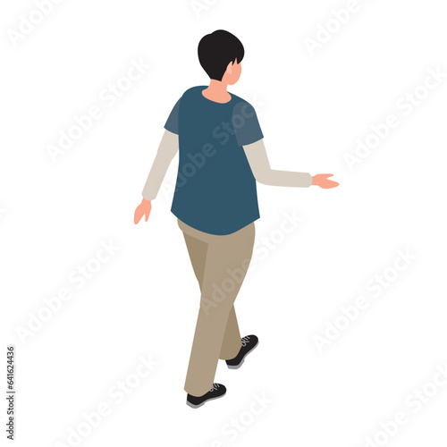 アイソメトリック_私服で歩いている男子小学生