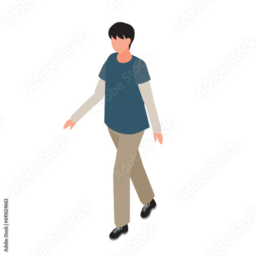 アイソメトリック_私服で歩いている男子小学生