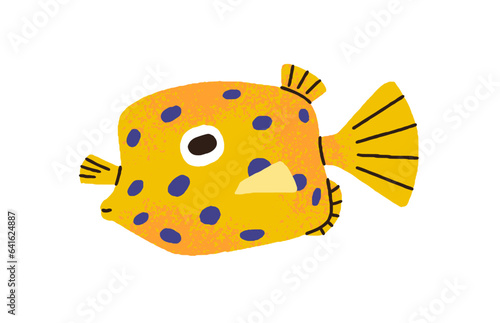 Cute funny spotted aquarium fish. Tropical yellow boxfish. Exotic little sea ...