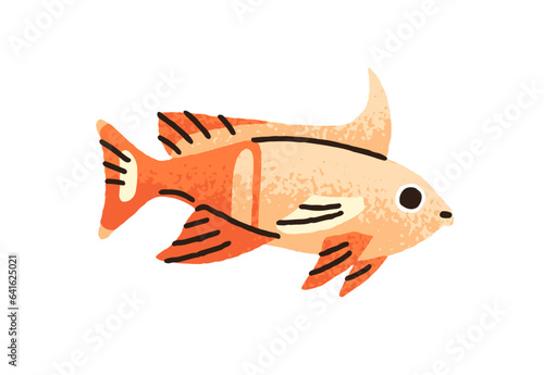 Cute exotic tropical fish. Small little aquarium water animal swimming. Sea m...