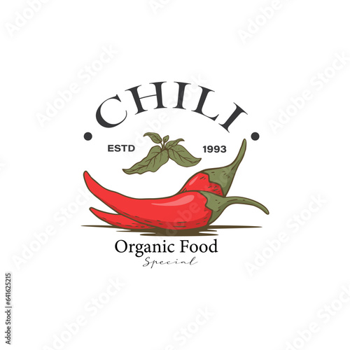 Red Pepper chili icon logo vintage retro hand drawn vector illustration