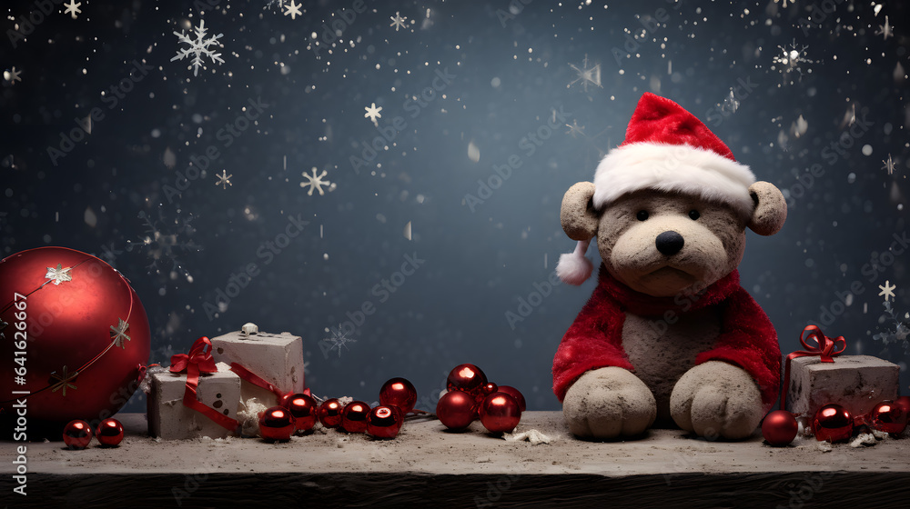Christmas background with christmas decoration and snowflakes. Space for text. mock up design Christmas background with christmas decoration and snowflakes. Space for text. mock up design