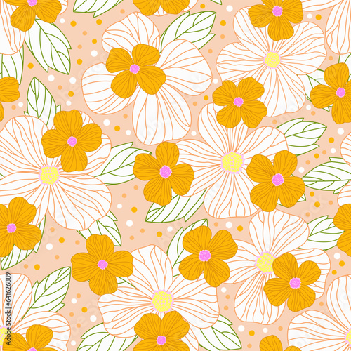 retro flower seamless pattern. vintage orange floral print. bohemian floral pattern. good for fabric  fashion design  wallpaper  summer spring dress  bohemian clothing  textile  floral print