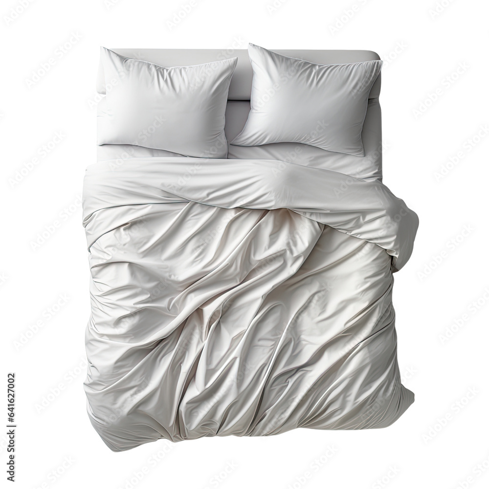 Plain white bedding top view illustration isolated on white transparent background, PNG , Generative AI Plain white bedding top view illustration isolated on white transparent background, PNG , Generative AI