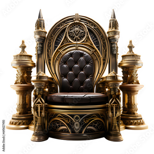 seat of the royal throne isolated on transparent background ,golden throne chair ,generative ai