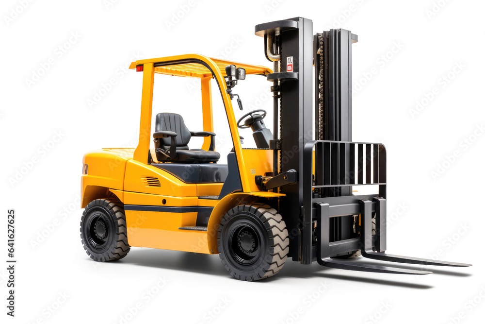 Yellow forklift truck isolated on white background