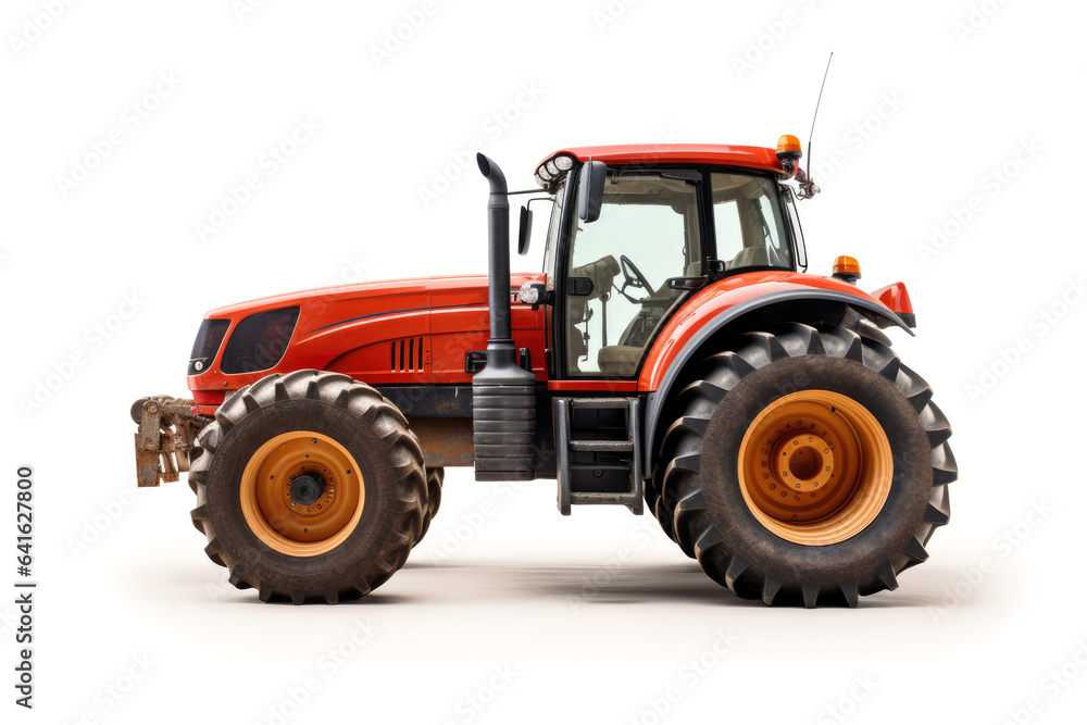 Obraz premium Red farm tractor isolated on white