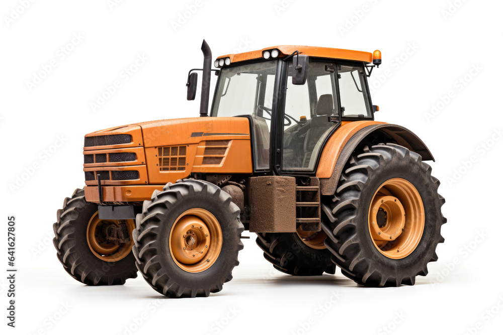 Red farm agricultural tractor isolated on white
