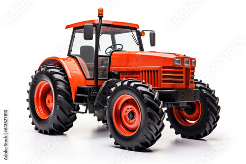 Red farm tractor isolated on white