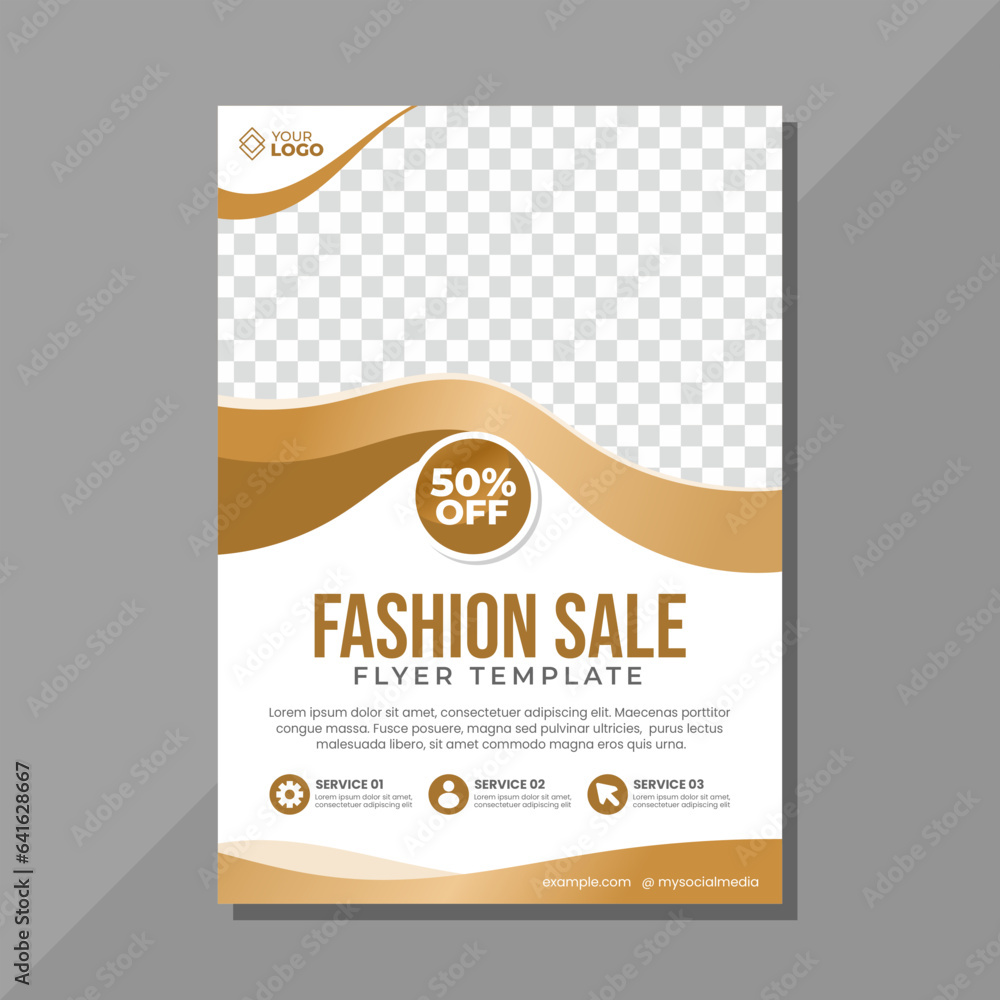 Fashion sale flyer template with golden wave - obrazy, fototapety, plakaty 