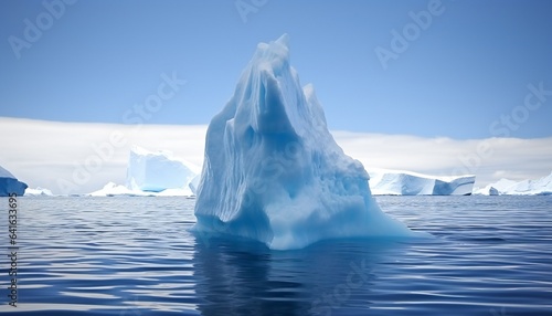 Iceberg Floating in Cloudy Water in the Middle of the Day