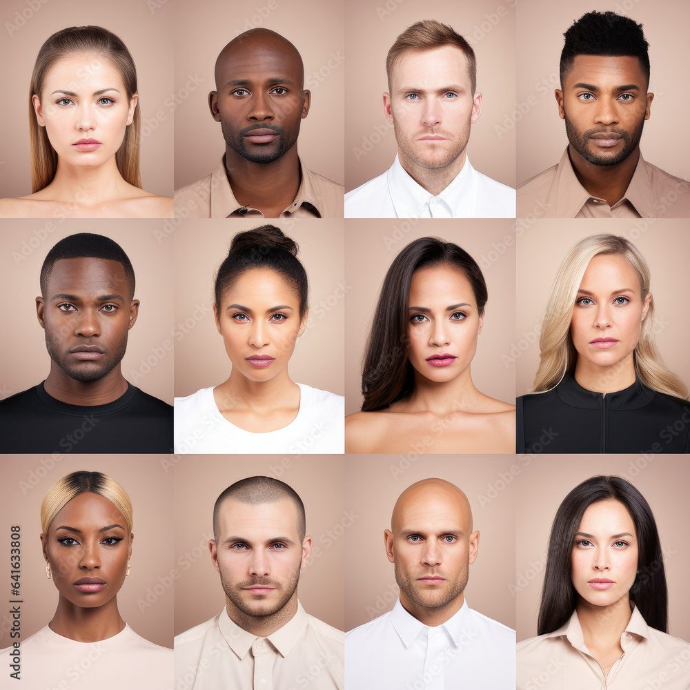 Photo collage portrait of multiracial serious people with different ages looking at camera. Mosaic of professional modern faces. Photo collage portrait of multiracial serious people with different ages looking at camera. Mosaic of professional modern faces.