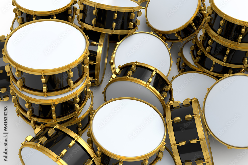 Heap of drums or drumset lying on white background Heap of drums or drumset lying on white background