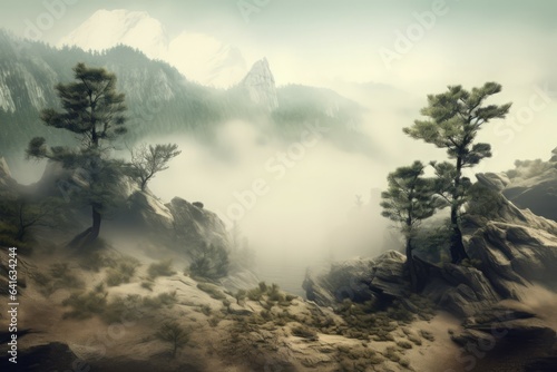 Mist rock landscape. Generate Ai © nsit0108