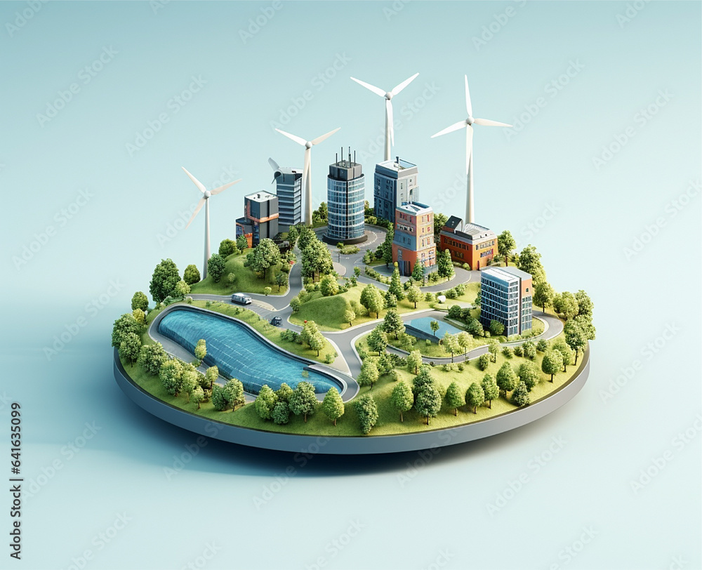 eco city landscape with windmills,isometric