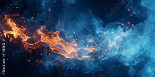 Industrial abstract blue background with flying fire generative ai