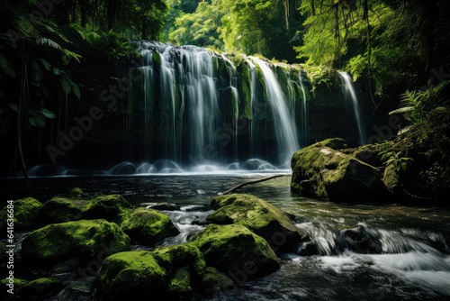 Waterfall in a lush, green forest - Natural Beauty - AI Generated © Arthur