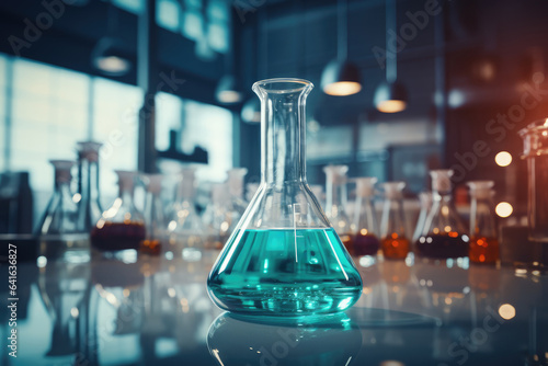 Laboratory Flask in the Lab, Test Tube Blurred Soft Focus Background - Scientific Inquiry - AI Generated