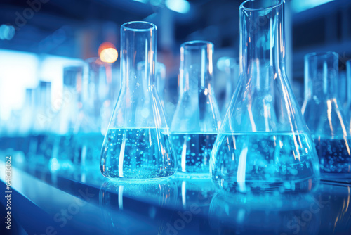 Laboratory with Test Tubes, Blurred Soft Focus Background - Lab Flasks, Ideal for Text Overlay - Science and Research - AI Generated