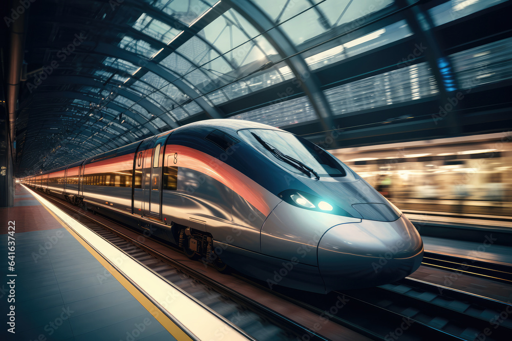 High-Speed Train - Future Tracvel - Blurred Background, Fast Motion - AI Generated High-Speed Train - Future Tracvel - Blurred Background, Fast Motion - AI Generated
