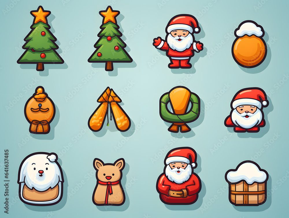 Set of cute Christmas and New Year character design, red and cute sticker, christmas set, banner. Set of cute Christmas and New Year character design, red and cute sticker, christmas set, banner.