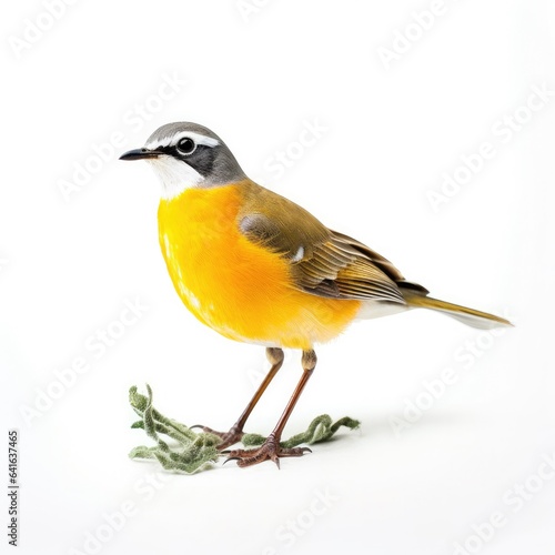 Yellow-breasted chat bird isolated on white background.