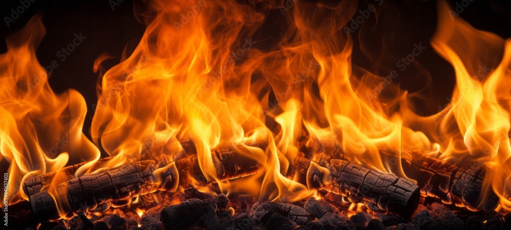 Close-up of burning flames fire, barbeque, grill. Banner. Close-up of burning flames fire, barbeque, grill. Banner.