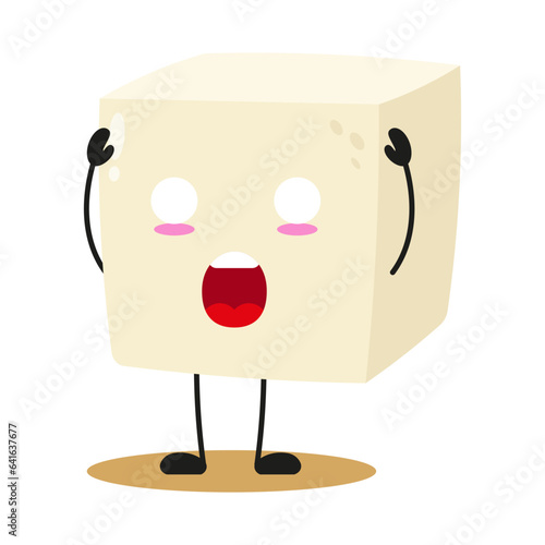 Cute shocked tofu character. Funny food cartoon emoticon in flat style. tofu vector illustration