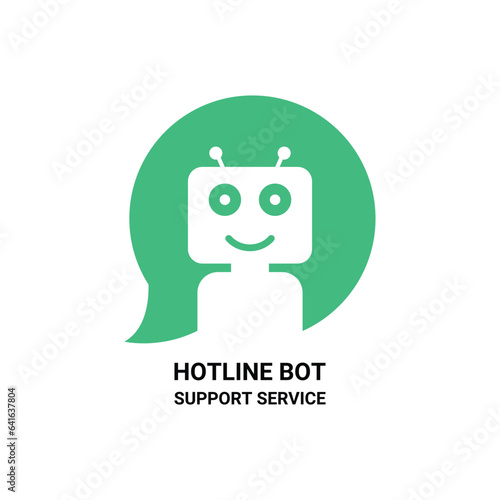 green hotline bot logo like support service. flat simple trend modern friendly logotype design illustration isolated on white. concept of ai avatar chat bot icon robot for talking and fintech network