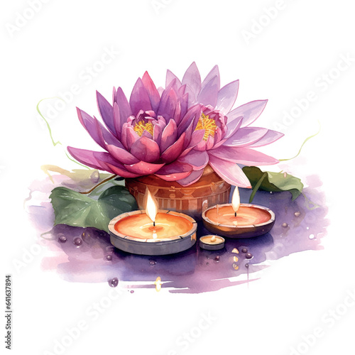 Pink lotus diwali watercolor for banner design.