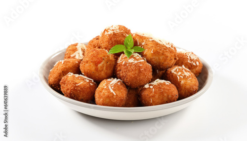 Polpette Italian snack in a plate on white background
