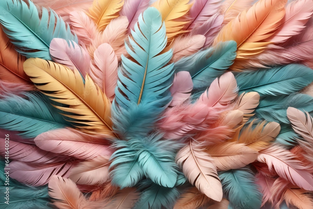 Pastel Feather Background, Pastel Feather Wallpaper, Feathers Background, Feather Texture, Feathers Pattern, AI Generative - obrazy, fototapety, plakaty 