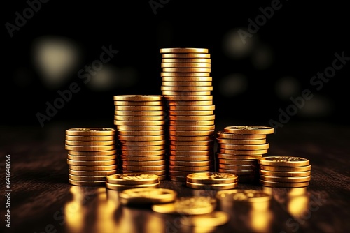 Stack of Gold Coin on Black Background, Generative AI
