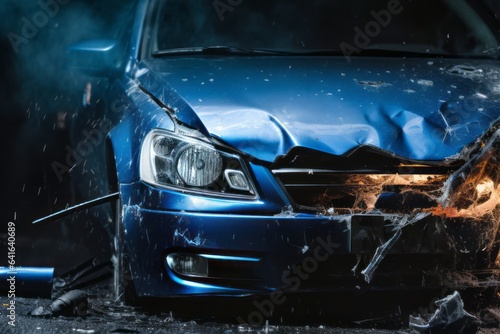 Car collision on a dark highway. ?oncept of dangerous driving a car
