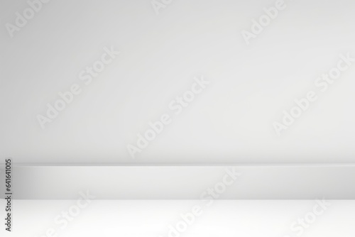 Blank white gradient background with product display. White backdrop or empty studio with room floor. 3D rendering, Generative AI