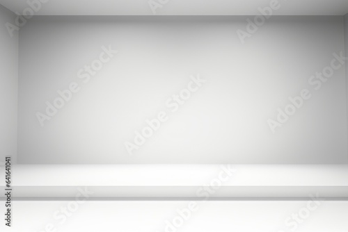 Blank white gradient background with product display. White backdrop or empty studio with room floor. 3D rendering, Generative AI